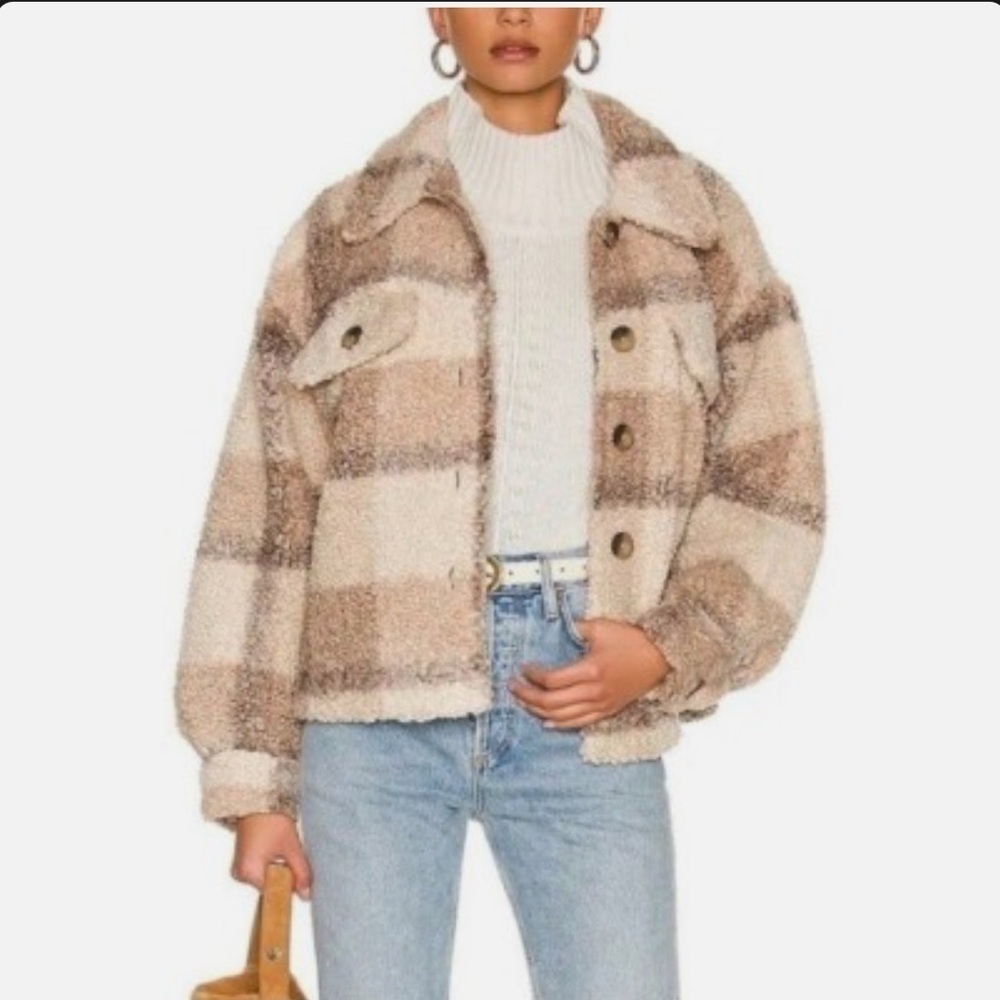 BB Dakota Cream and Brown Teddy Jacket - Plaid to See You
